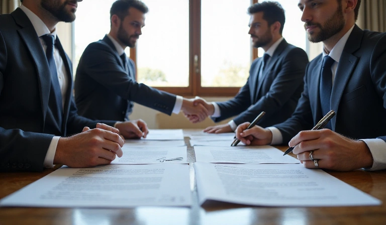 Business executives signing documents