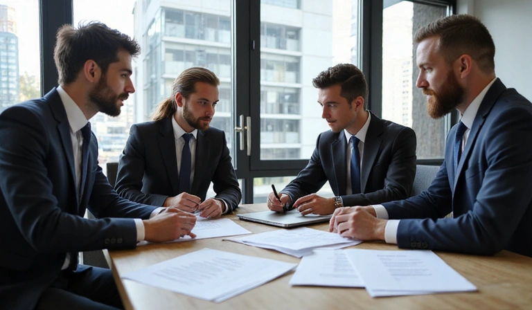 Corporate legal team discussing strategy