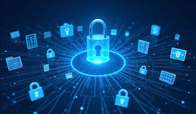 Data security illustration showing protective measures around digital information