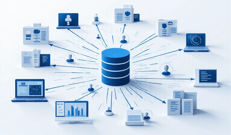 Data collection illustration showing various types of information being gathered
