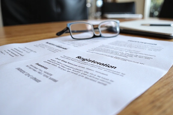 Business registration documents on a desk